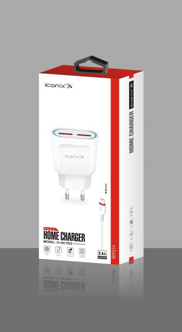 Chargeur Android Mural Puissant 12W Double Ports USB-C ICONIX IC