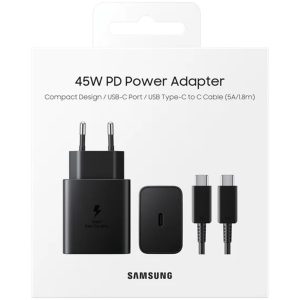 Chargeur samsung type c to type c 45W blanc cable 5a noir